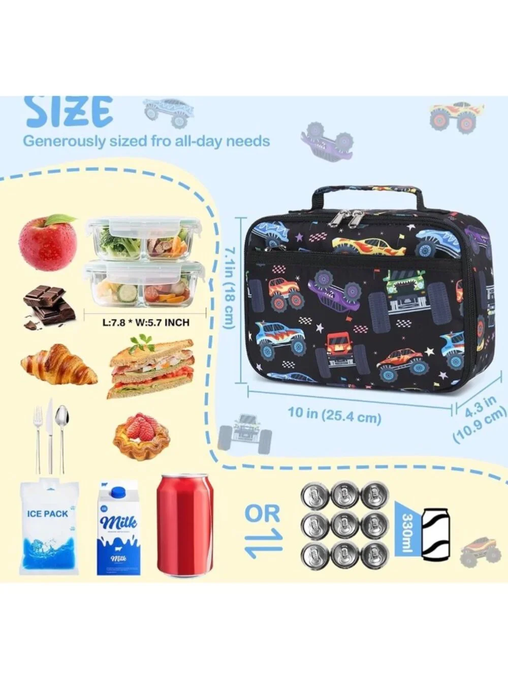 CAMTOP Lunch Box Kids Boys Insulated Lunch Cooler Bag Reusable Lunch Tote Kit fo